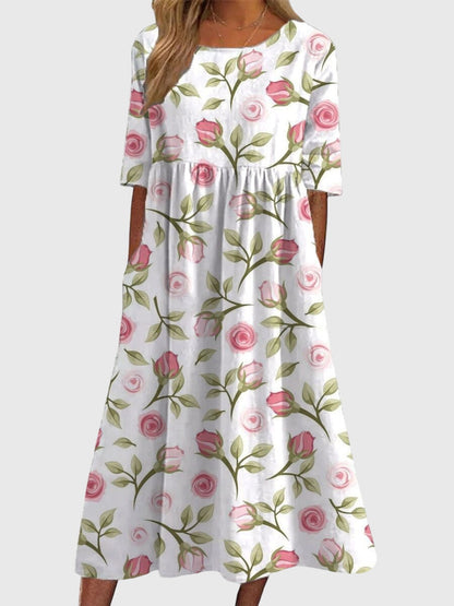 Calista | Elegant Navy Floral Flattering Dress
