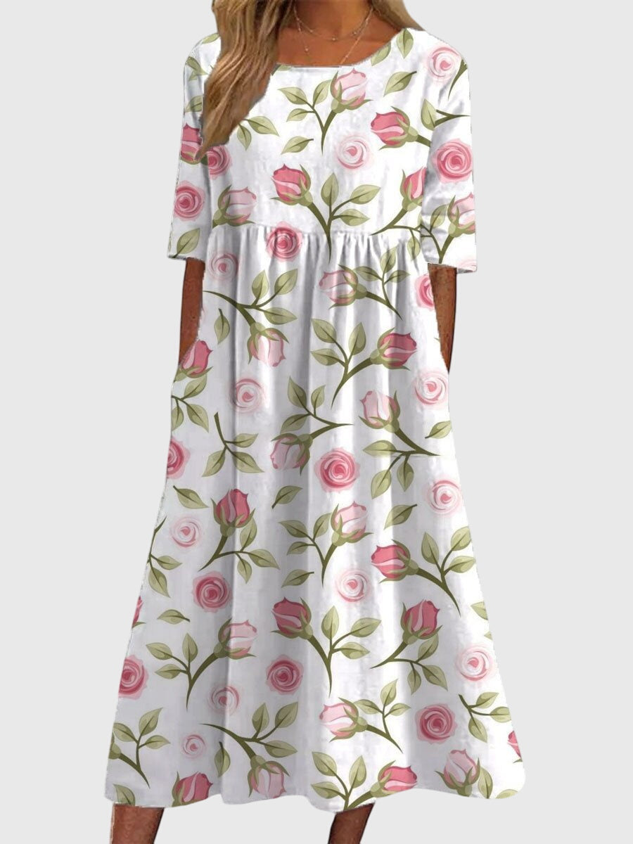 Calantha | Elegant Blue Floral Flattering Dress
