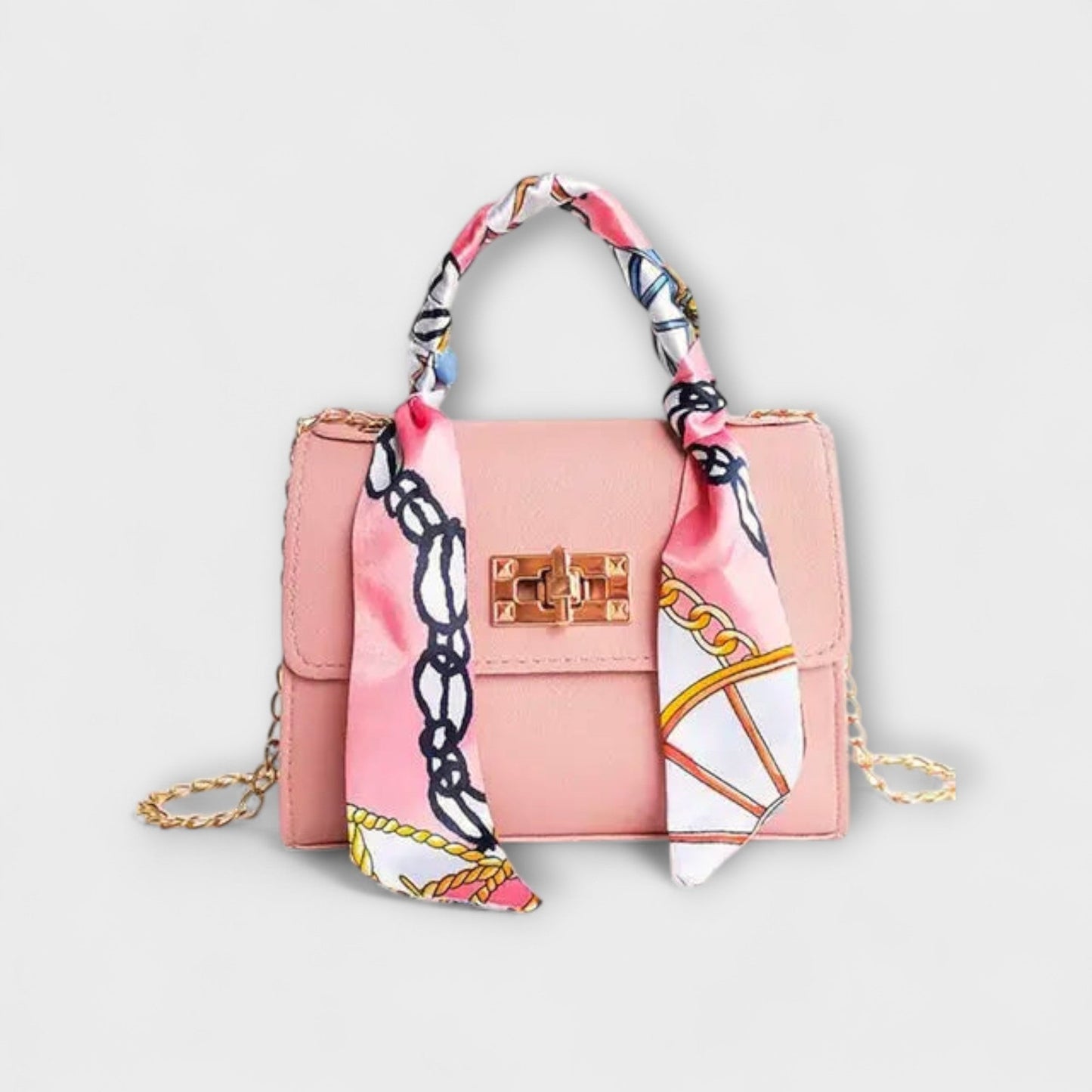 Astrid | Women’s Elegant Black Chain Handbag with Scarf Handle