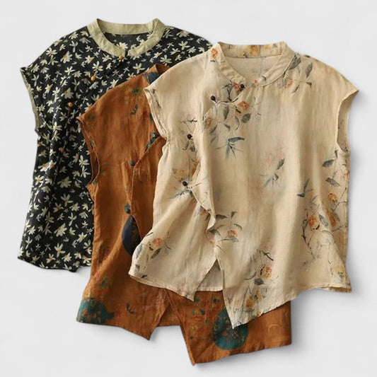 Alethea | Floral Linen Elegant Top
