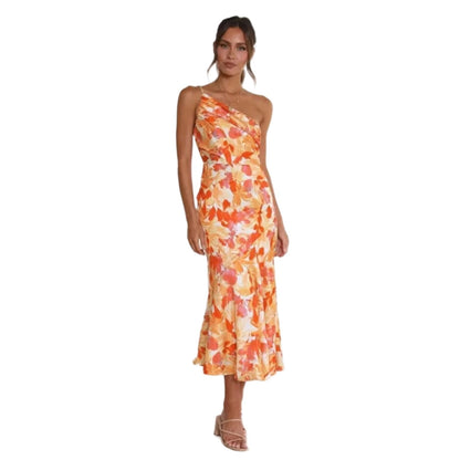 Alethea | Elegant Women's Summer Maxi Dress with Asymmetrical Cut & Vibrant Floral Pattern