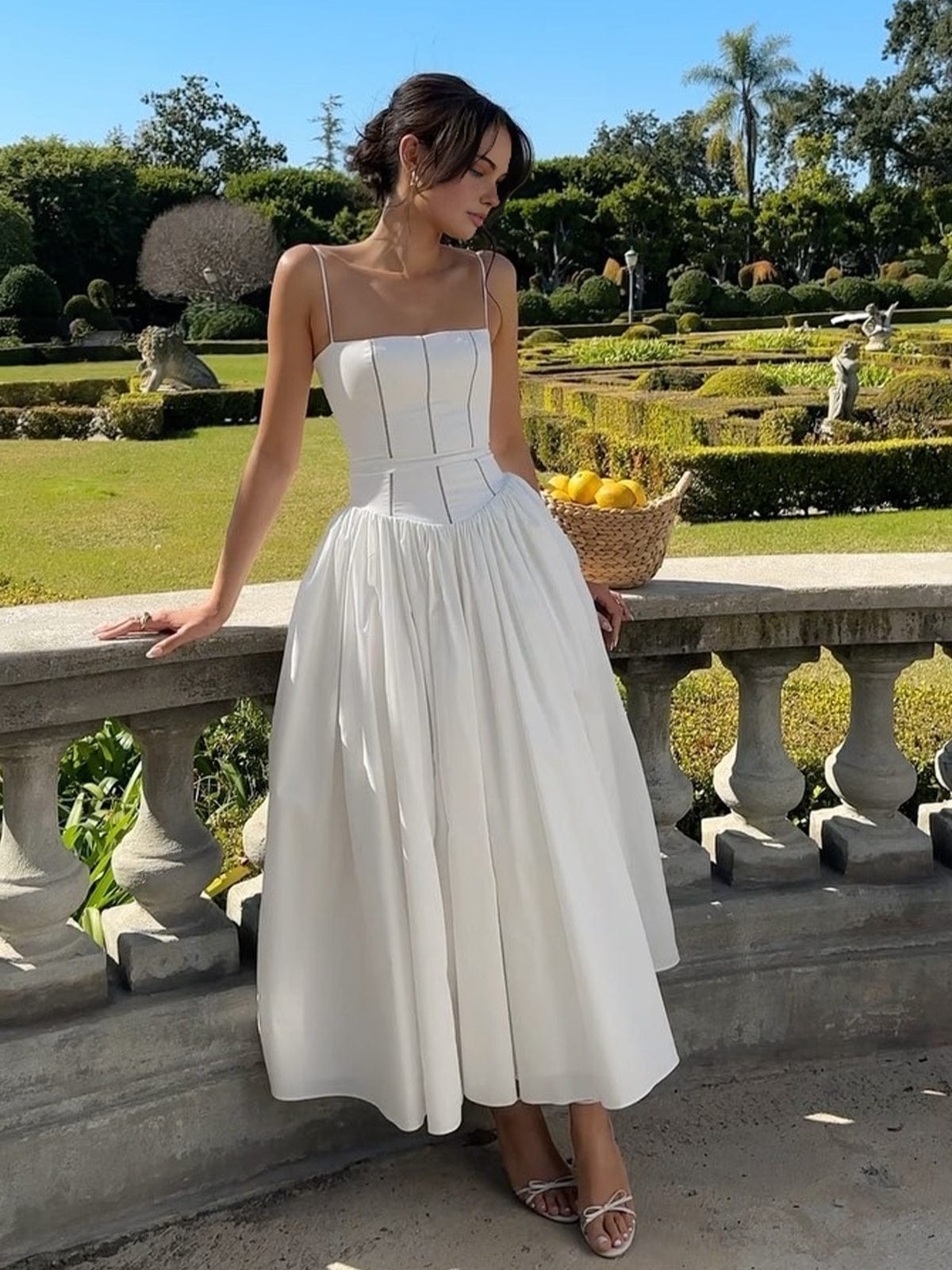 Calista | Women’s Wedding Guest Elegant Corset Midi Dress in White Satin