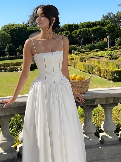 Calista | Women’s Wedding Guest Elegant Corset Midi Dress in White Satin