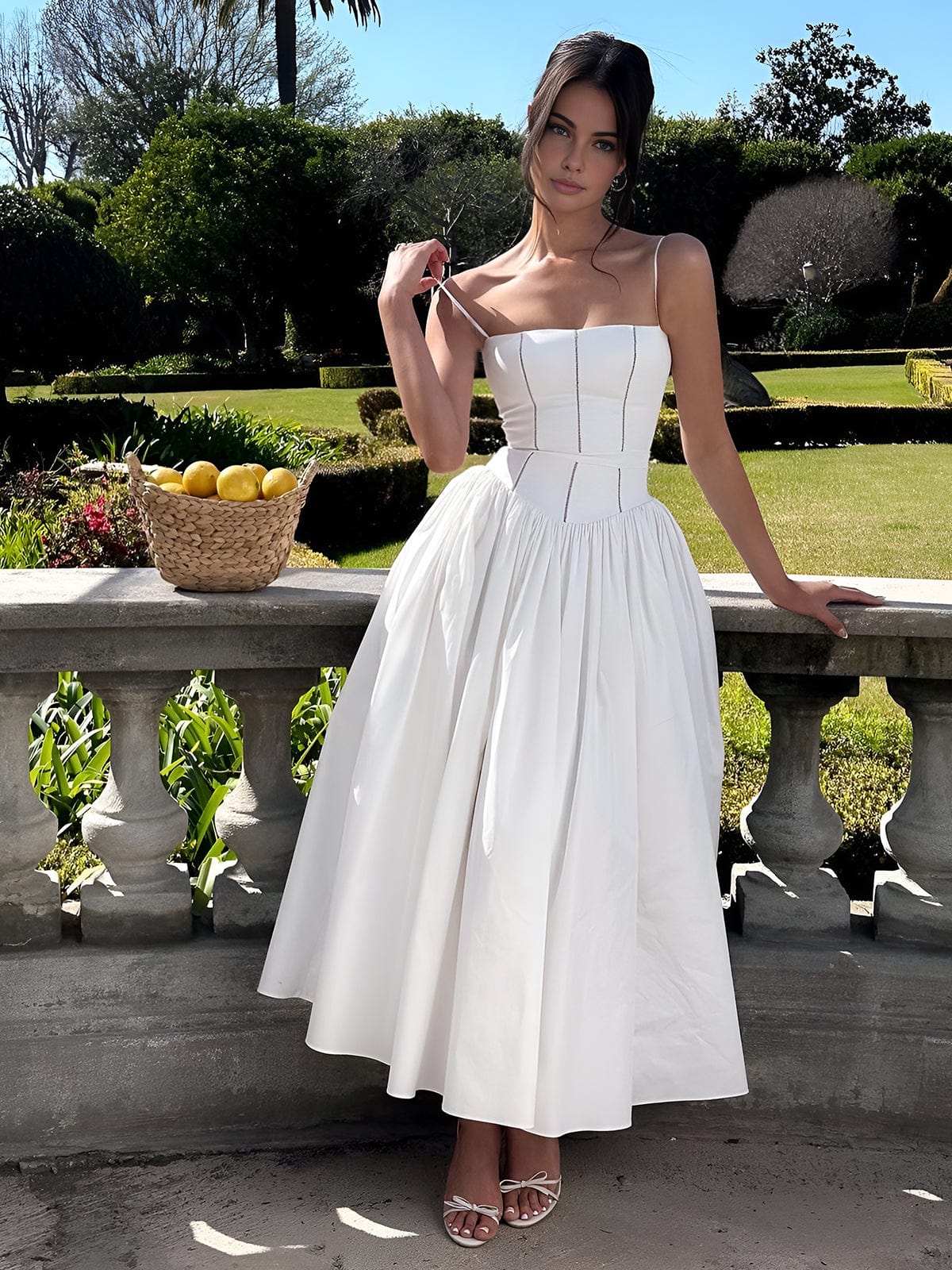 Calista | Women’s Wedding Guest Elegant Corset Midi Dress in White Satin