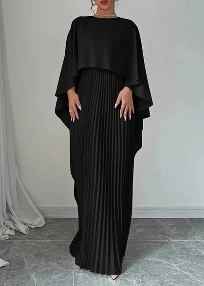 Calista | Women’s Wedding Guest Luxe Pleated Cape Maxi Dress in Ivory