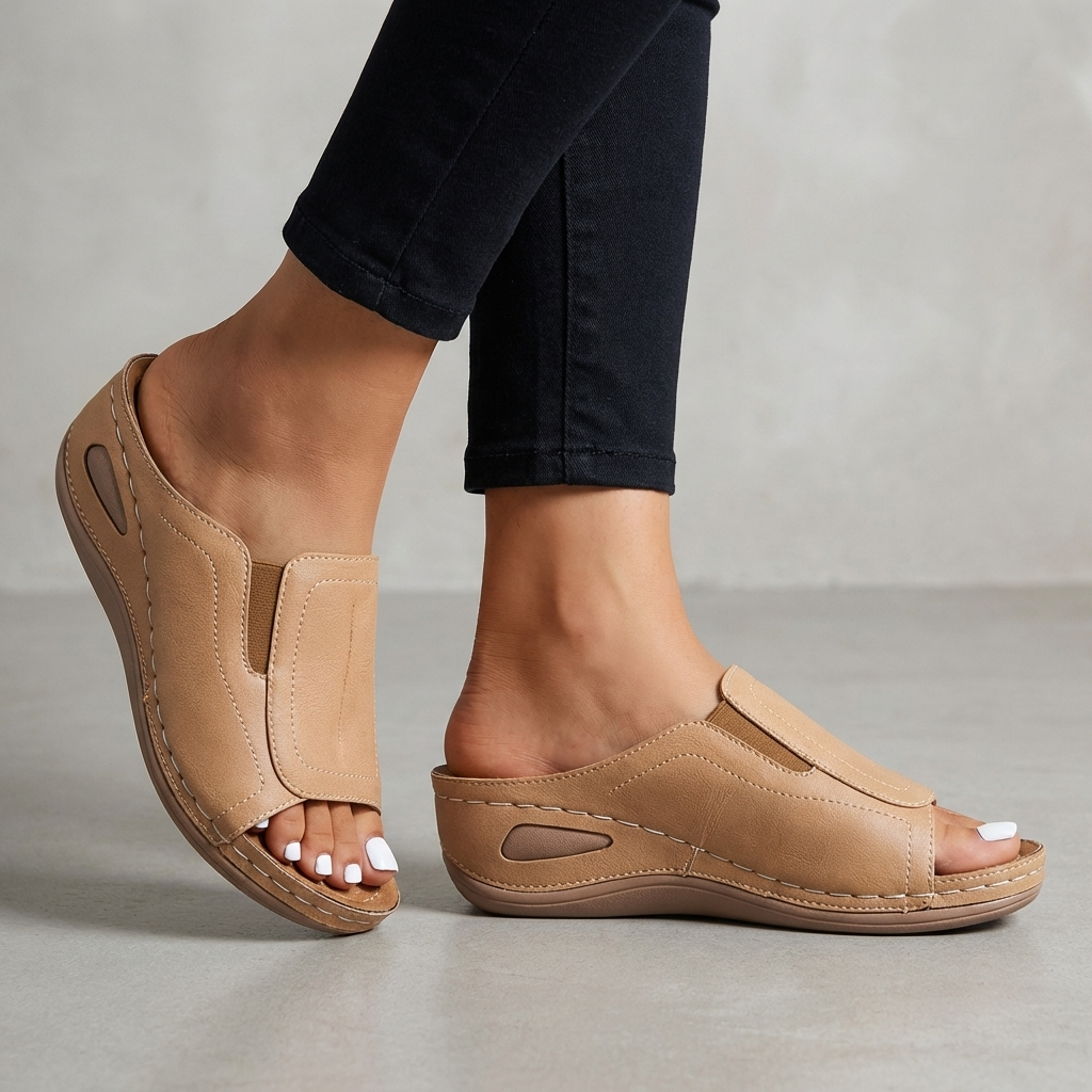 Calista | Women’s Orthopedic Ergonomic Slip-On Support Sandals in Tan Leather
