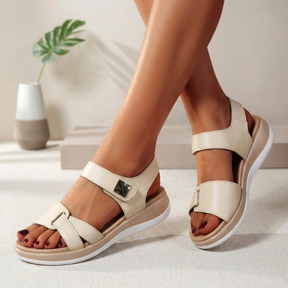 Calista | Women’s Orthopedic Adjustable Strap Platform Sandals in White Leather