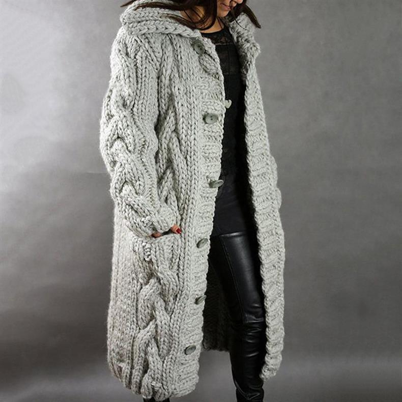Calista | Elegant Cosy Blue Cable Knit Coat With Tummy Coverage