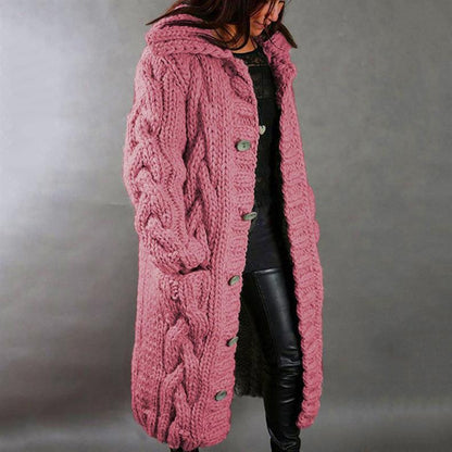 Calista | Elegant Cosy Blue Cable Knit Coat With Tummy Coverage