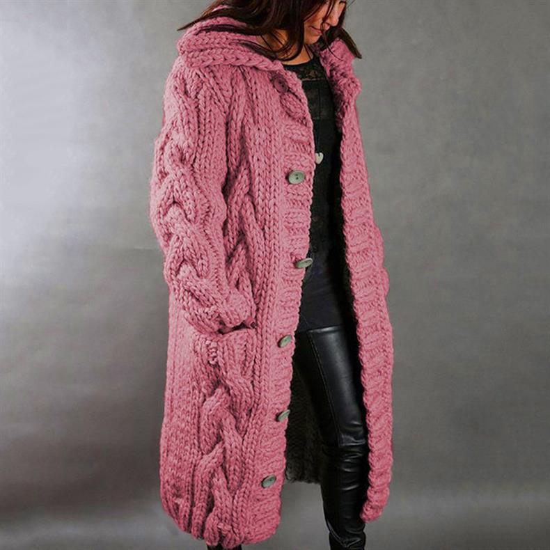Alethea | Elegant Cosy Blue Cable Knit Coat With Tummy Coverage