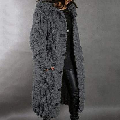 Calista | Elegant Cosy Blue Cable Knit Coat With Tummy Coverage