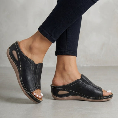 Calista | Women’s Orthopedic Ergonomic Slip-On Support Sandals in Tan Leather