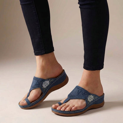 Adriana | Women's Orthopedic Floral Embroidered Brown Wedge Sandals