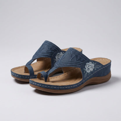 Adriana | Women's Orthopedic Floral Embroidered Brown Wedge Sandals