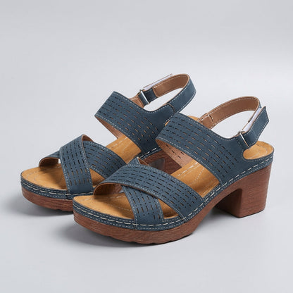 Astrid | Women's Orthopedic Platform Heel Comfort Sandals - Dark Grey Perforated
