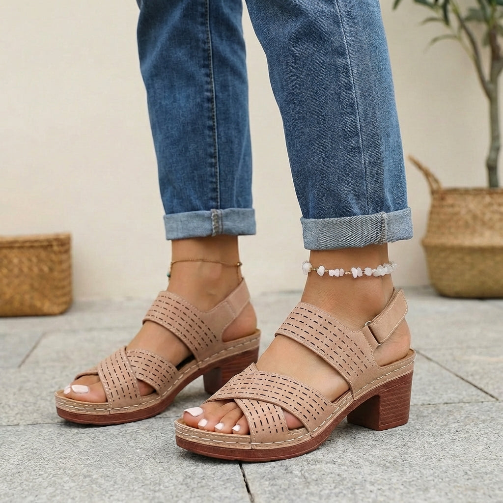 Astrid | Women’s Orthopedic Platform Heel Comfort Sandals - Blue Perforated Strap