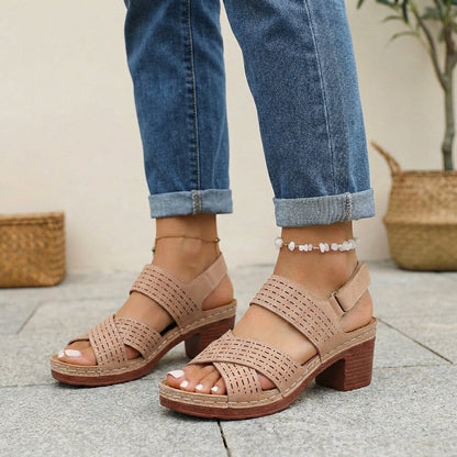 Astrid | Women's Orthopedic Platform Heel Comfort Sandals - Dark Grey Perforated