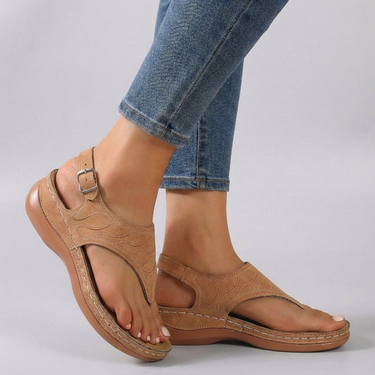 Eulalia | Tan Suede Women's Comfort Fit Ankle Strap Wedge Sandals