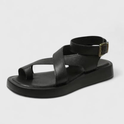 Calista | Black Leather Orthopedic Sandals