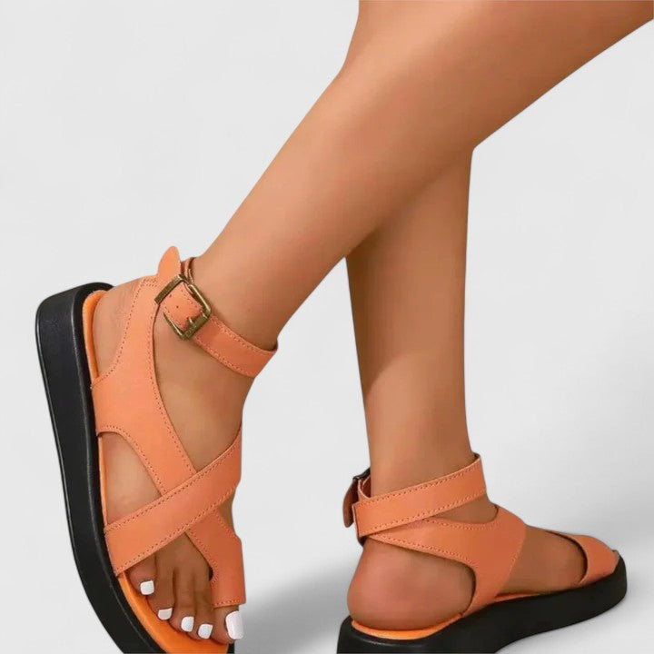 Calista | Black Leather Orthopedic Sandals
