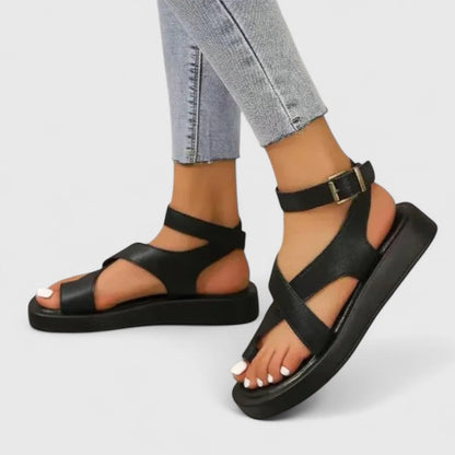 Calista | Black Leather Orthopedic Sandals