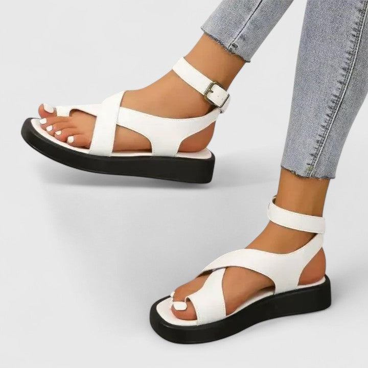 Calista | Black Leather Orthopedic Sandals