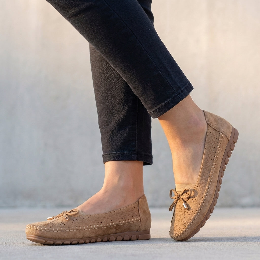 Alethea | Suede Women's Orthopedic Perforated Bow Comfort Loafers