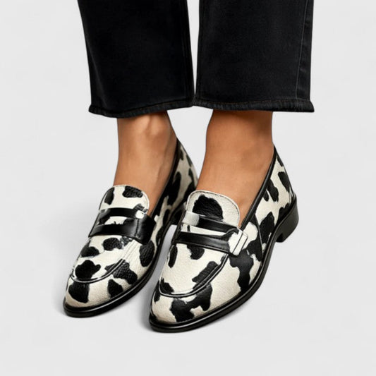 Calantha | Black & White Cowhide Comfortable Loafers