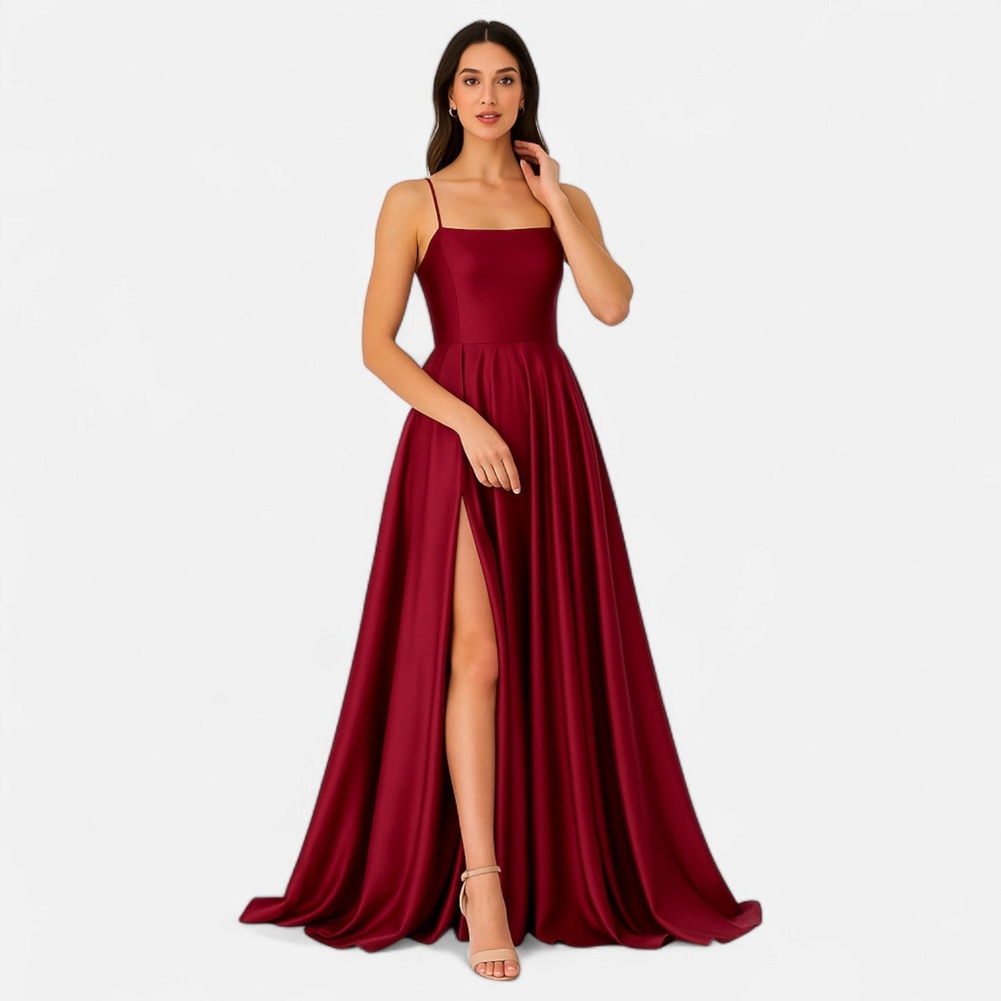Astrid | Elegant Mint Green Women’s Modern Fit Satin Slit Maxi Dress