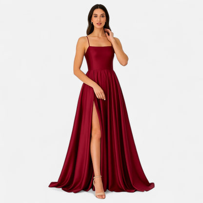 Astrid | Elegant Mint Green Women’s Modern Fit Satin Slit Maxi Dress