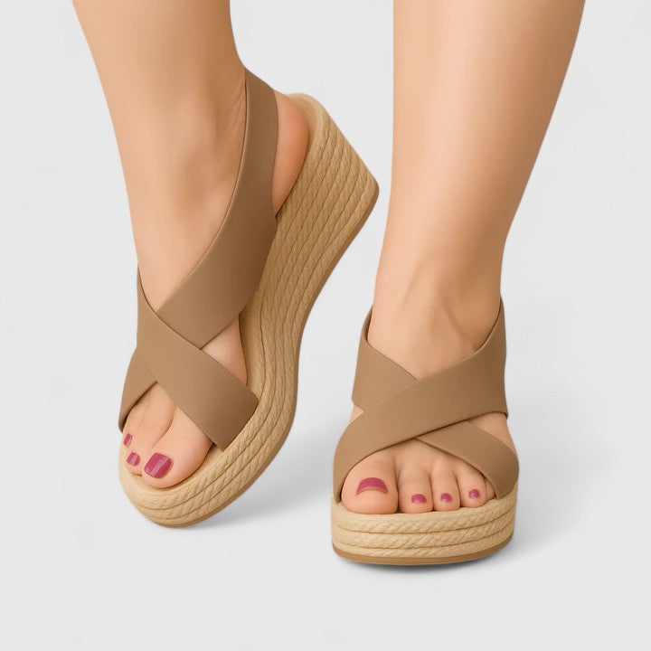 Calantha | Tan Crisscross Orthopedic Sandals