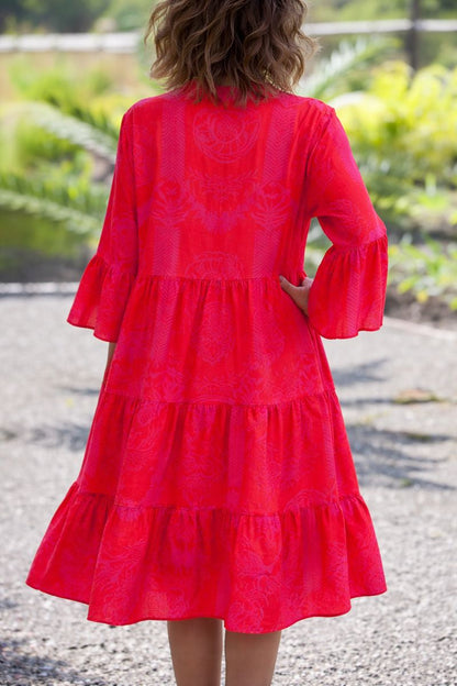 Aurora | Women’s Boho Loose Fit Red Midi Dress with Slit