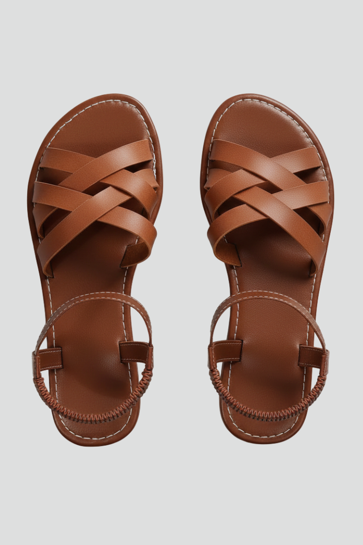 Calista | Brown Leather Women's Crisscross Strap Ankle Sandals