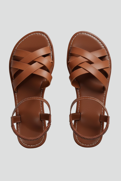 Calista | Brown Leather Women's Crisscross Strap Ankle Sandals