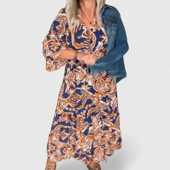 Astrid | Elegant Navy Floral Sophisticated Maxi Dress