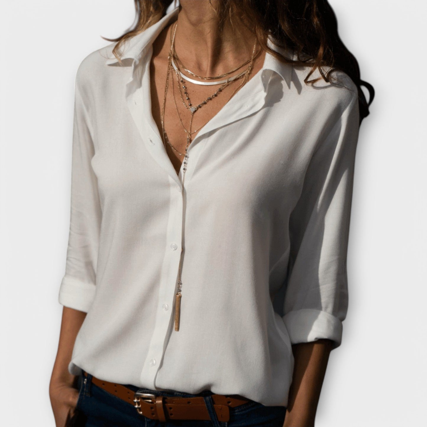 White Elegant Blouse with Rolled Sleeves