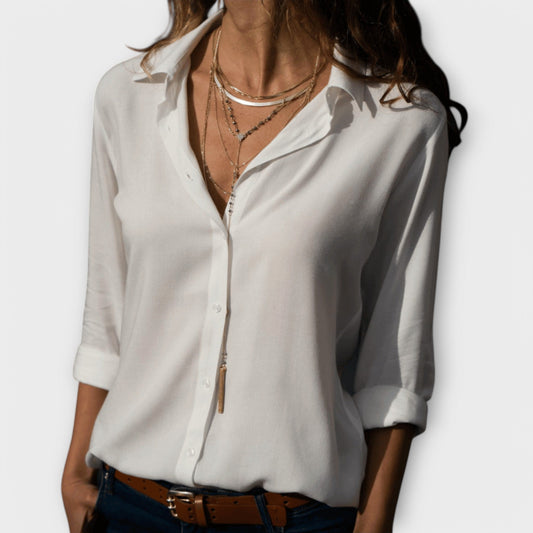 White Elegant Blouse with Rolled Sleeves