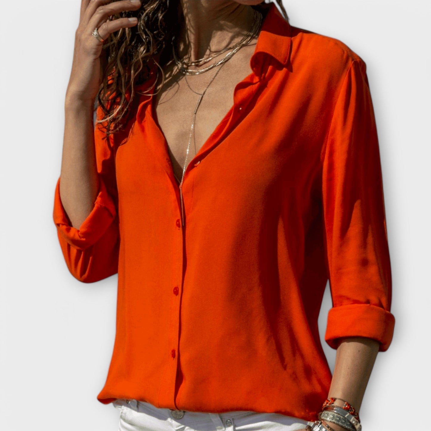 White Elegant Blouse with Rolled Sleeves