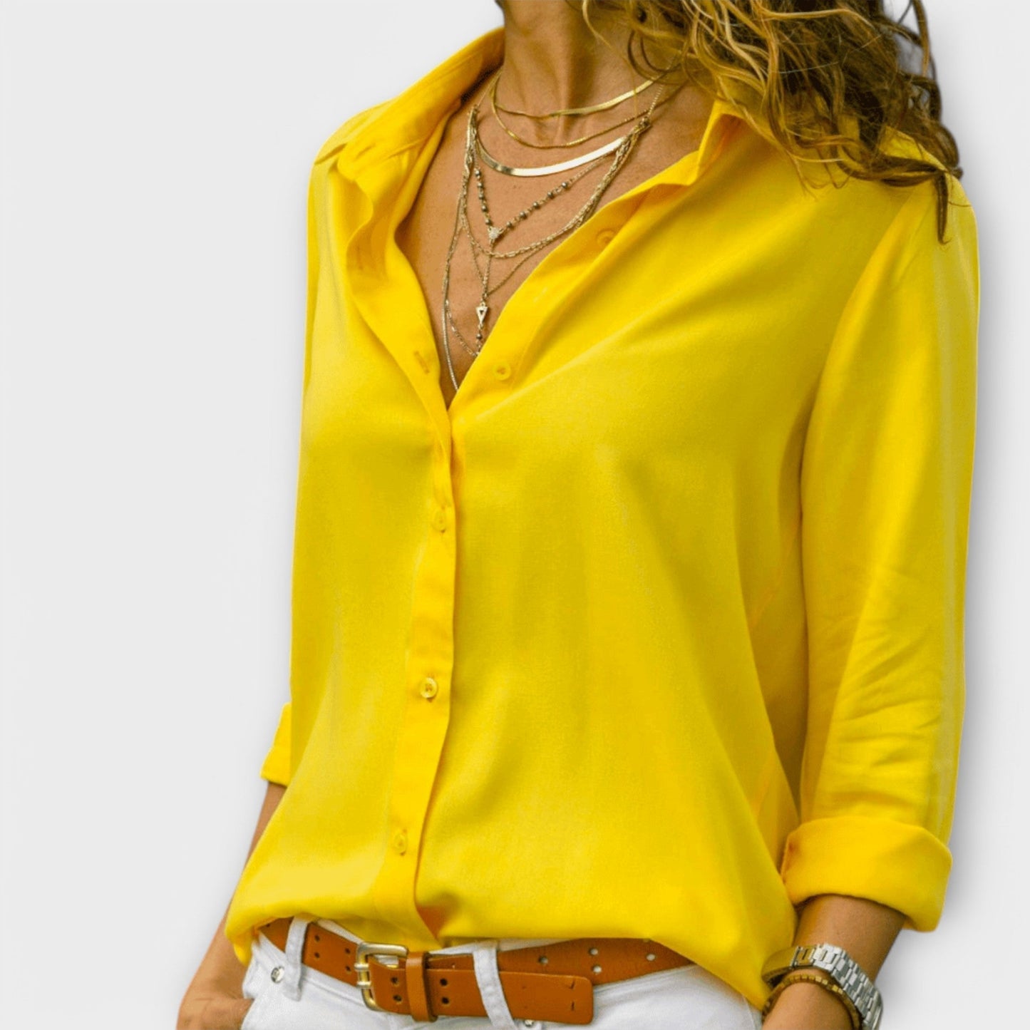 White Elegant Blouse with Rolled Sleeves