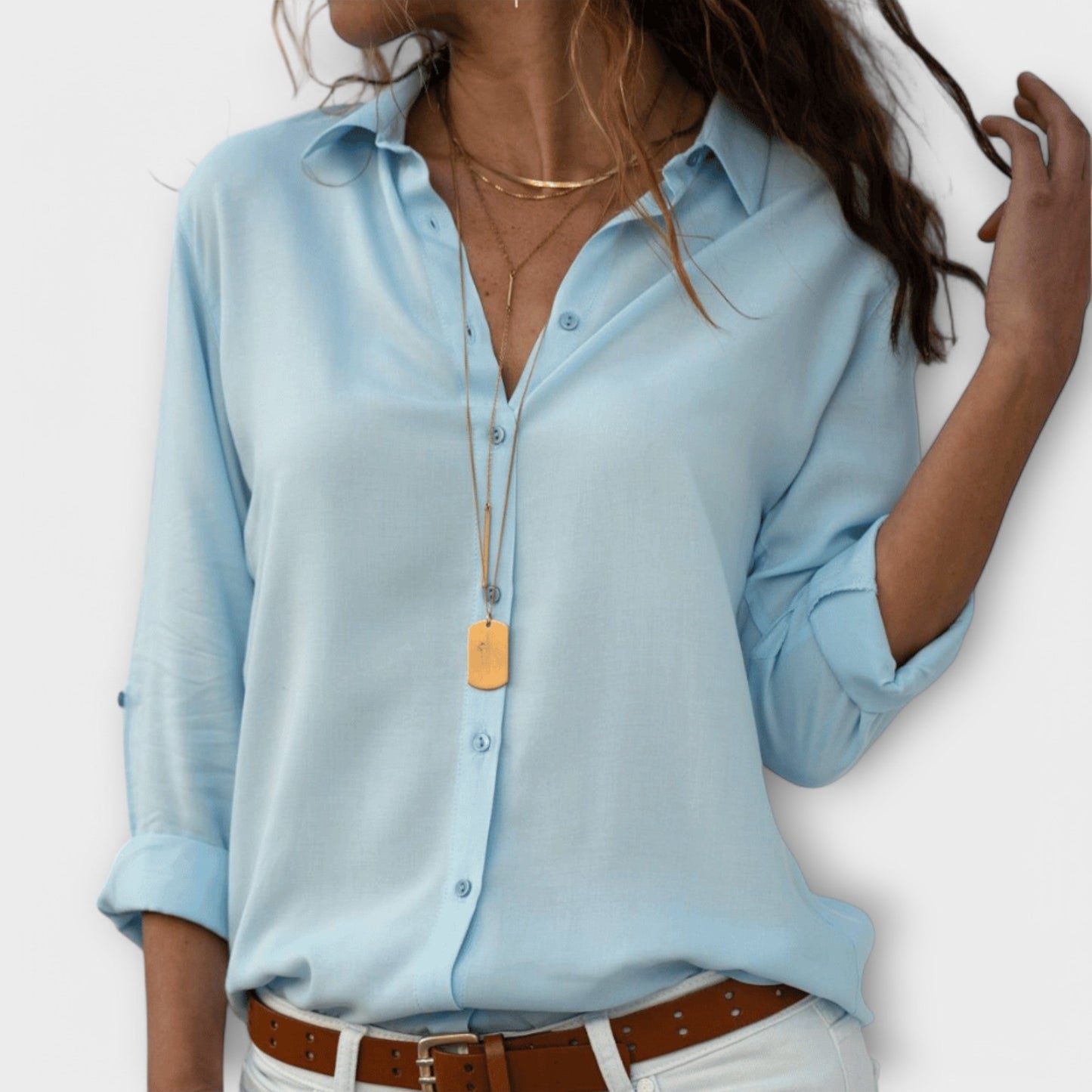 White Elegant Blouse with Rolled Sleeves