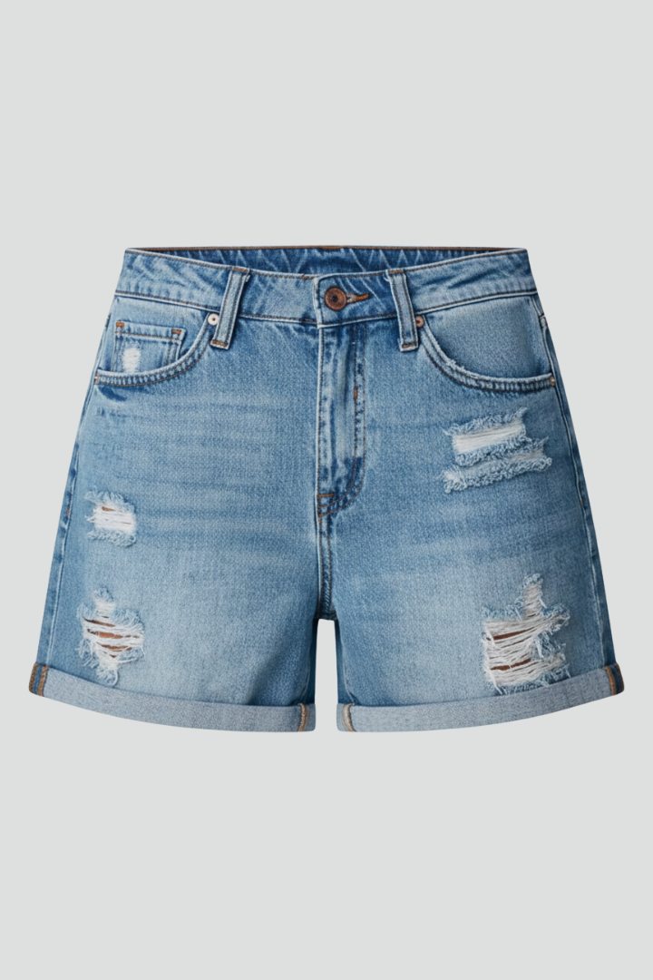 Alethea | Women's Casual Shorts Distressed Fringe Hem in Light Blue Denim