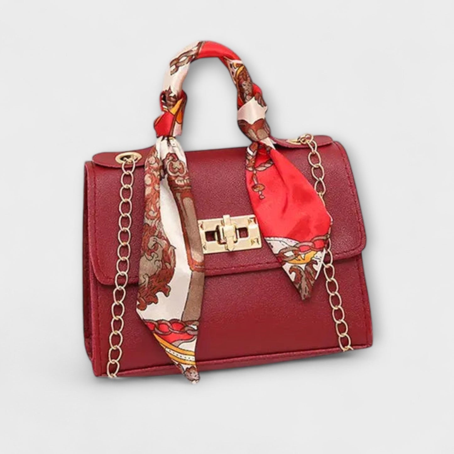 Astrid | Women’s Elegant Black Chain Handbag with Scarf Handle