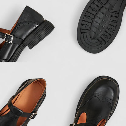 Calantha | Elegant Brown Leather Mary Jane Shoes