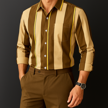 Beckett | Brown & Beige Striped Cotton Shirt