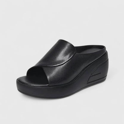 Calantha | Black Leather Orthopedic Wedge Sandals