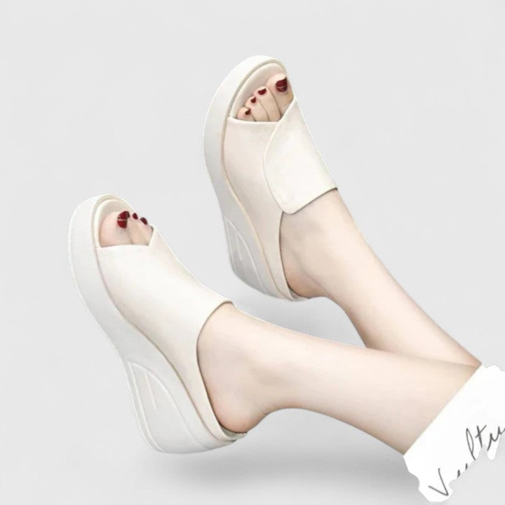 Calantha | Black Leather Orthopedic Wedge Sandals