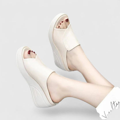 Calantha | Black Leather Orthopedic Wedge Sandals