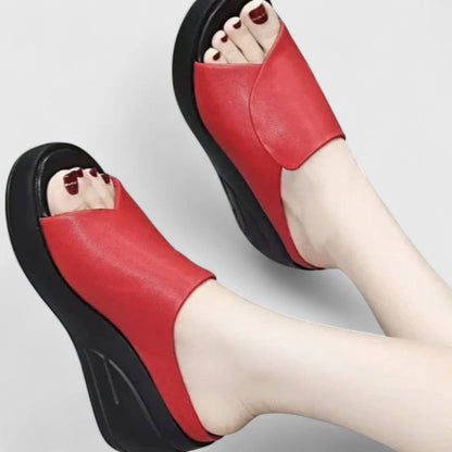 Calanthe | Black Leather Orthopedic Wedge Sandals