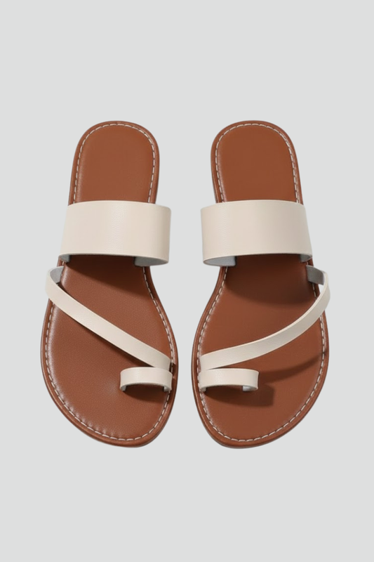 Astrid | Women’s Slip-On Sandals with Buckle Strap - Soft Beige Leather