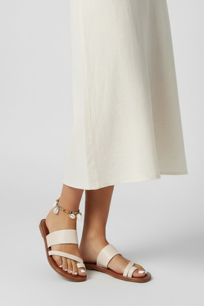 Astrid | Women’s Slip-On Sandals with Buckle Strap - Soft Beige Leather